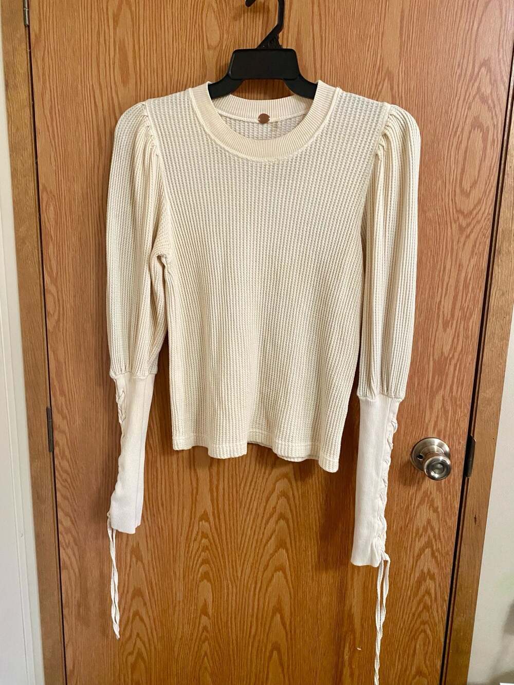 FP One Ivory Waffle Thermal Tie Sleeve Top Size S